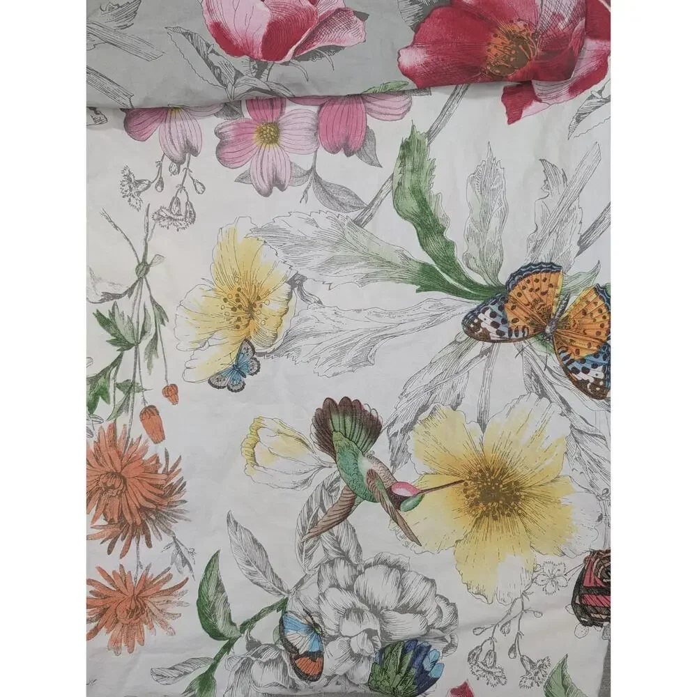 Pottery Barn Reversible Hummingbird Butterfly Botanical Duvet Cover King Cotton